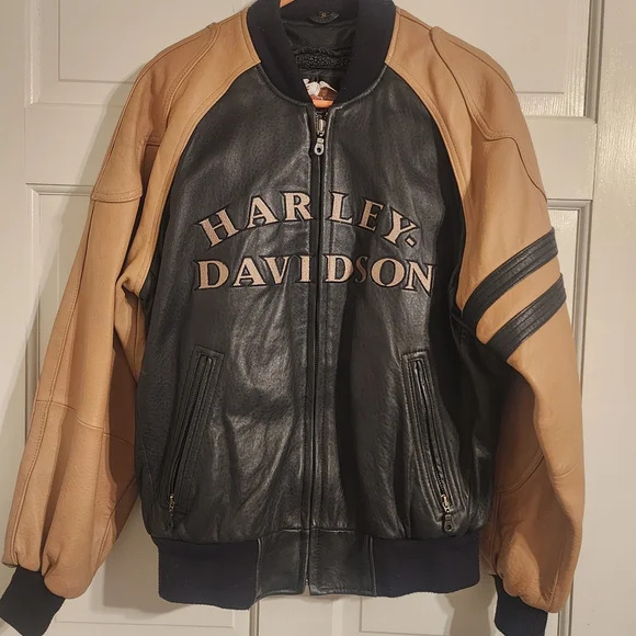 Harley-Davidson Black and Tan Leather Jacket Women/ Men Small